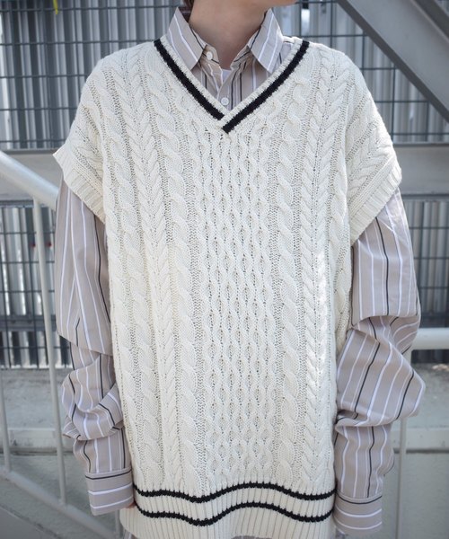 AFYF（エーエフワイエフ）の「【ビッグシルエット】AFYF 2019AWDS CABLE KNIT VEST/オーバーサイズケーブルニットベスト（ニット/セーター・メンズ・ホワイト/ベージュ/ブラック・FREE）」の13枚目の写真
