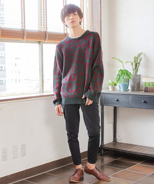 MinoriTY（マイノリティ）の「ヒョウ柄ビッグニット ビッグシルエット レオパード 韓国（ニット/セーター・メンズ・ブラック/モカ/チャコール・M/L）」の5枚目の写真