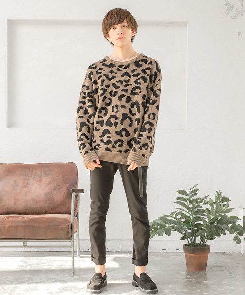 MinoriTY（マイノリティ）の「ヒョウ柄ビッグニット ビッグシルエット レオパード 韓国（ニット/セーター・メンズ・ブラック/モカ/チャコール・M/L）」の6枚目の写真