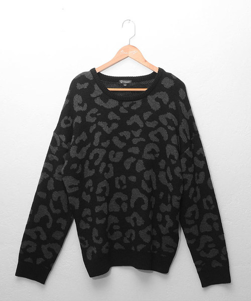 MinoriTY（マイノリティ）の「ヒョウ柄ビッグニット ビッグシルエット レオパード 韓国（ニット/セーター・メンズ・ブラック/モカ/チャコール・M/L）」の7枚目の写真