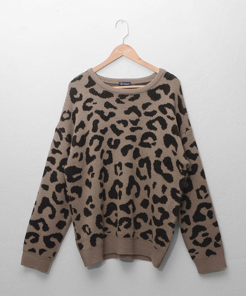 MinoriTY（マイノリティ）の「ヒョウ柄ビッグニット ビッグシルエット レオパード 韓国（ニット/セーター・メンズ・ブラック/モカ/チャコール・M/L）」の9枚目の写真