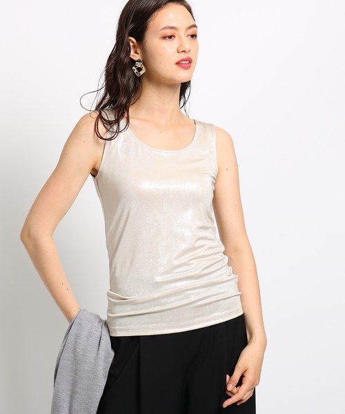 INDIVI（インディヴィ）の「[L]【ハンドウォッシュ】シャイニータンクトップ（タンクトップ・レディース・ダークグレー/ライトベージュ/ライトグレー・15 /13/19）」の3枚目の写真