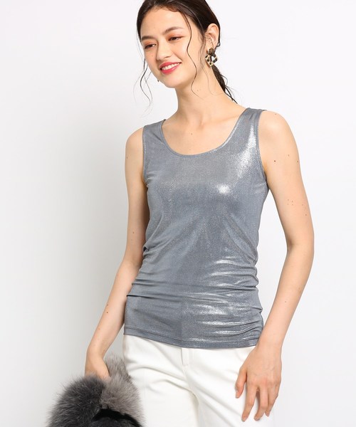 INDIVI（インディヴィ）の「[L]【ハンドウォッシュ】シャイニータンクトップ（タンクトップ・レディース・ダークグレー/ライトベージュ/ライトグレー・15 /13/19）」の2枚目の写真