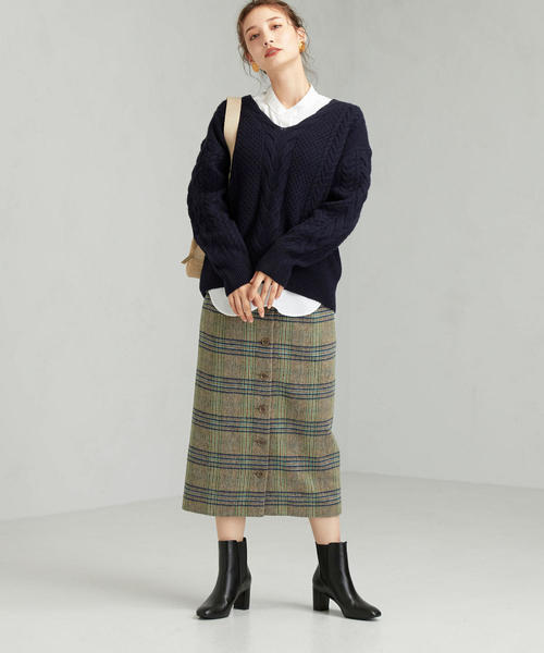 green label relaxing（グリーンレーベルリラクシング）の「[ ハミルトン ] HAMILTON SC アラン Vネック ニット（ニット/セーター・レディース・ベージュ/ネイビー/ライラック/ライム/オフホワイト・FREE）」の11枚目の写真