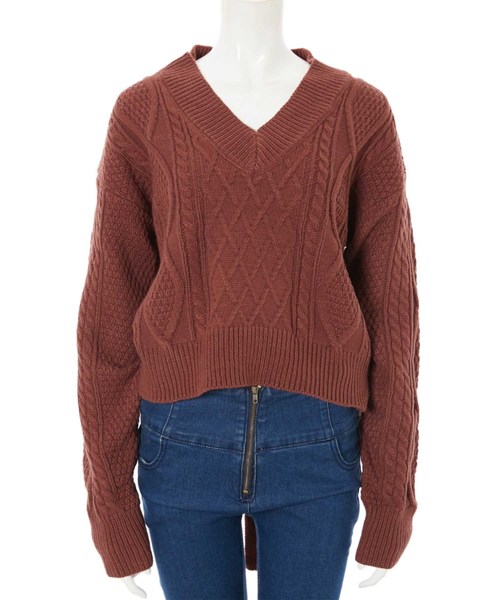 fifth(フィフス)の「バックシャンケーブルVネックニット(ニット/セーター・レディース・ホワイト/ブラウン・MEDIUM)」の11枚目の写真