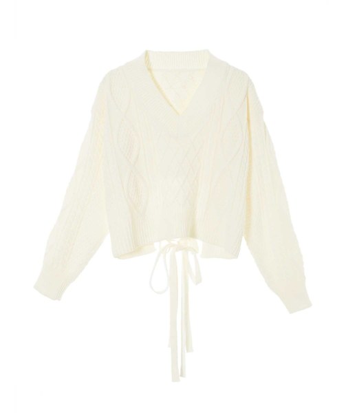 fifth(フィフス)の「バックシャンケーブルVネックニット(ニット/セーター・レディース・ホワイト/ブラウン・MEDIUM)」の3枚目の写真