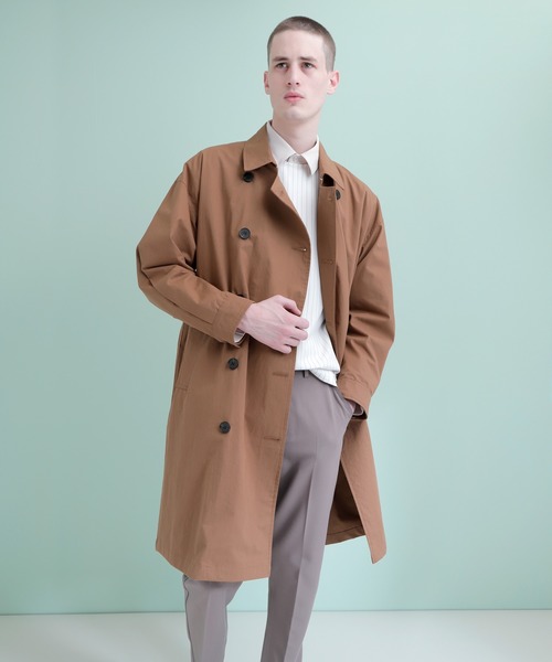 EMMA CLOTHES（エマクローズ）の「コットンツイル ダブルボタン スプリングトレンチコート（トレンチコート・メンズ・ライトブルー/ベージュ/グリーン/ピンク系その他・M/L）」の4枚目の写真