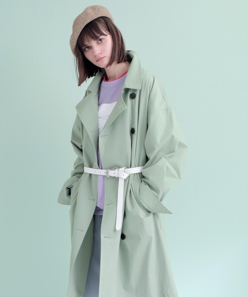 EMMA CLOTHES（エマクローズ）の「コットンツイル ダブルボタン スプリングトレンチコート（トレンチコート・メンズ・ライトブルー/ベージュ/グリーン/ピンク系その他・M/L）」の2枚目の写真