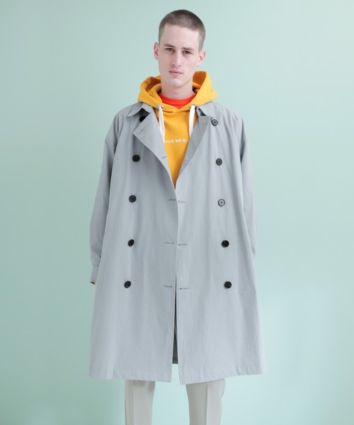 EMMA CLOTHES（エマクローズ）の「コットンツイル ダブルボタン スプリングトレンチコート（トレンチコート・メンズ・ライトブルー/ベージュ/グリーン/ピンク系その他・M/L）」の3枚目の写真