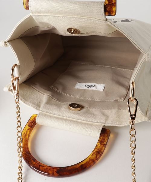 WEGO(ウィゴー)の「WEGO/べっ甲ハンドルロゴショルダーバッグ(ショルダーバッグ・レディース・ホワイト系その他/ベージュ・FREE)」の5枚目の写真