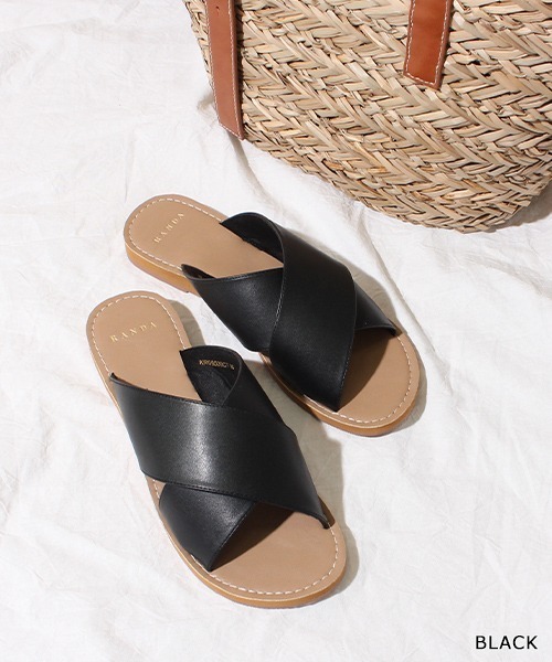 RANDA（ランダ）の「クロスフラットサンダル（サンダル・レディース・ブラック/シルバー/クリーム/レオパード・LL/S/M/L）」の2枚目の写真