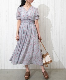【WEB限定】くるみボタン花柄ワンピース