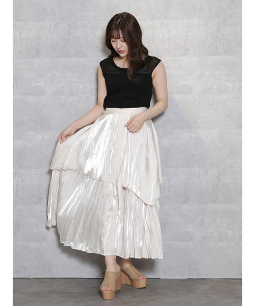 dazzlin（ダズリン）の「レイヤードグロスフレアスカート（スカート・レディース・グレー/グリーン/アイボリー・SMALL/MEDIUM）」の6枚目の写真