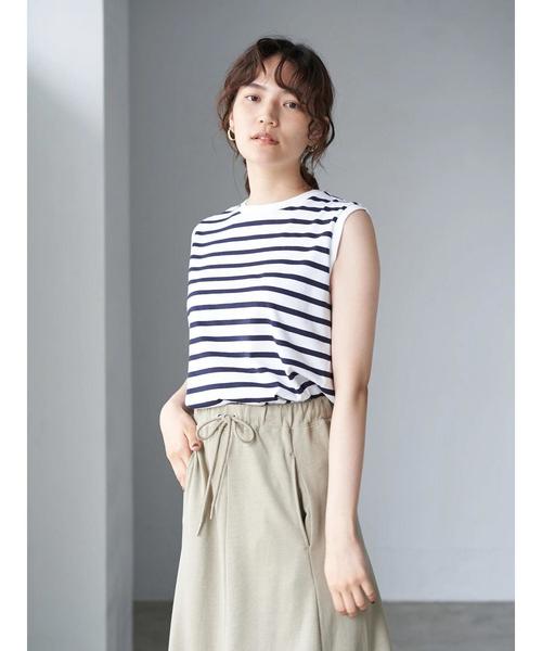 AMERICAN HOLIC（アメリカンホリック）の「ノースリーブボーダーカットプルオーバー 〇＊（Tシャツ/カットソー・レディース・ブラック系その他4/ブラック/キャメル/マルチ/その他7/ホワイト系その他4/オフホワイト/ブルー系その他2・L/M）」の3枚目の写真