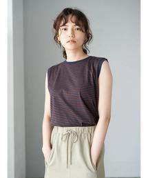 ノースリーブボーダーカットプルオーバー 〇*
