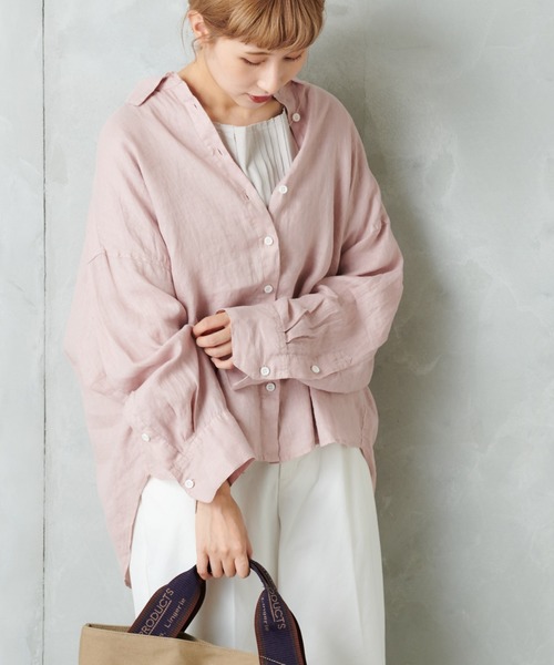 極美✨PUAL CE CIN ピュアルセシン リネンシャツワンピース ピンクF PUAL CE CIN（ピュアルセシン）の「リネンシャツワンピース