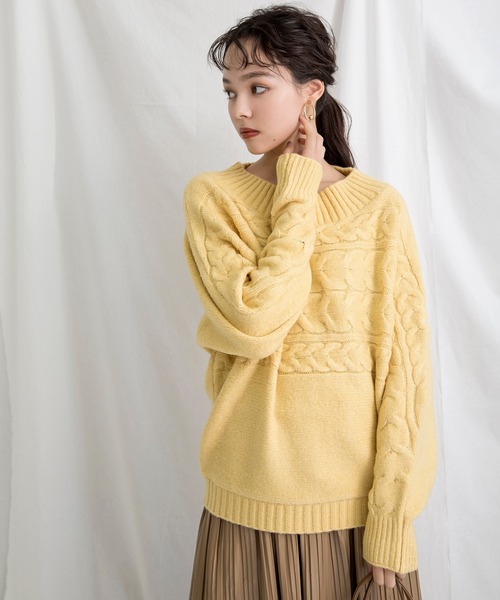 MILLION CARATS（ミリオンカラッツ）の「【STYLE4】ドルマンケーブルニット（ニット/セーター・レディース・オフホワイト/サンドベージュ/イエロー・FREE）」の3枚目の写真