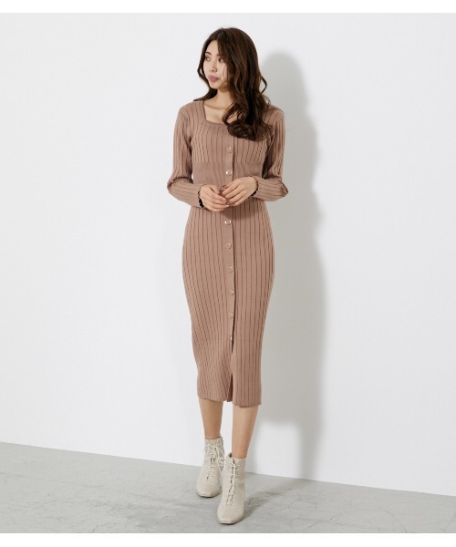 Longslv Rib Knit ワンピース Knit Op フロントボタンロングスリーブニットワンピース ワンピース Rib Rienda リエンダ のファッション