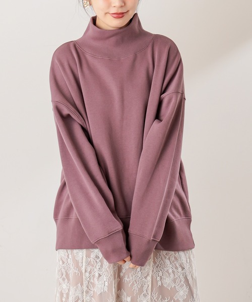 natural couture(ナチュラルクチュール)の「裏起毛裏毛ハイネックゆるトップス(Tシャツ/カットソー・レディース・アイボリー/スミクロ/ミント/ピンク/グレイッシュベージュ・FREE)」の2枚目の写真
