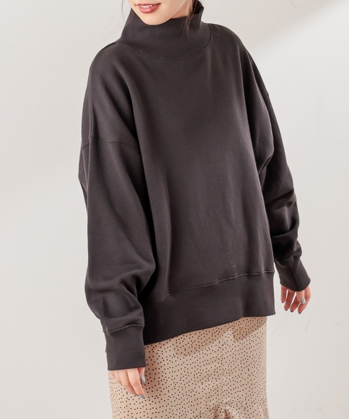 natural couture(ナチュラルクチュール)の「裏起毛裏毛ハイネックゆるトップス(Tシャツ/カットソー・レディース・アイボリー/スミクロ/ミント/ピンク/グレイッシュベージュ・FREE)」の11枚目の写真