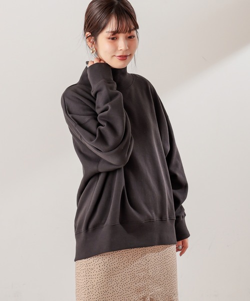 natural couture(ナチュラルクチュール)の「裏起毛裏毛ハイネックゆるトップス(Tシャツ/カットソー・レディース・アイボリー/スミクロ/ミント/ピンク/グレイッシュベージュ・FREE)」の13枚目の写真