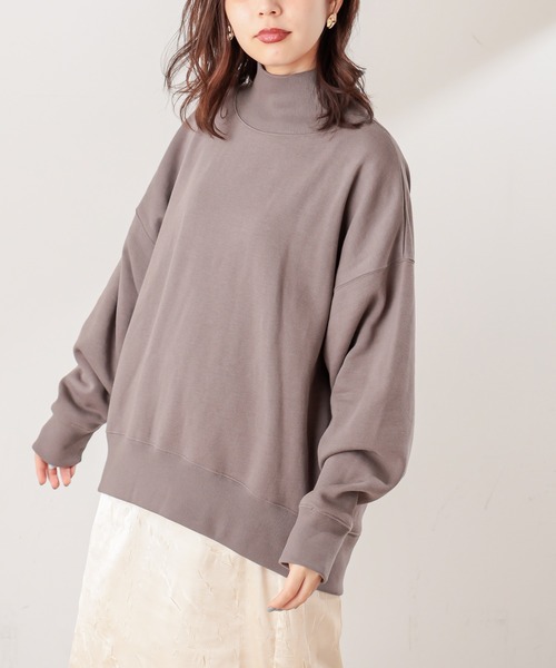 natural couture(ナチュラルクチュール)の「裏起毛裏毛ハイネックゆるトップス(Tシャツ/カットソー・レディース・アイボリー/スミクロ/ミント/ピンク/グレイッシュベージュ・FREE)」の16枚目の写真