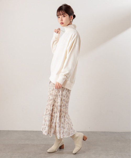 natural couture(ナチュラルクチュール)の「裏起毛裏毛ハイネックゆるトップス(Tシャツ/カットソー・レディース・アイボリー/スミクロ/ミント/ピンク/グレイッシュベージュ・FREE)」の9枚目の写真