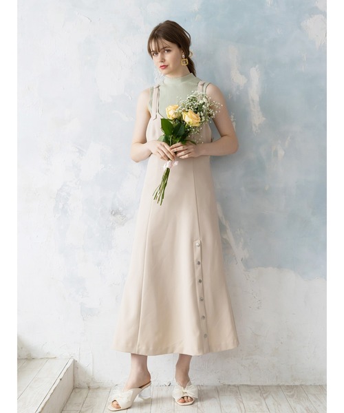 Honey Salon（ハニーサロン）の「スリットロングサロペットワンピース（ワンピース・レディース・ベージュ/ブラック・FREE）」の19枚目の写真