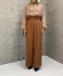 ハイウエスト美形シルエット両ポケット付ワイドパンツ