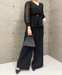ハイウエスト美形シルエット両ポケット付ワイドパンツ