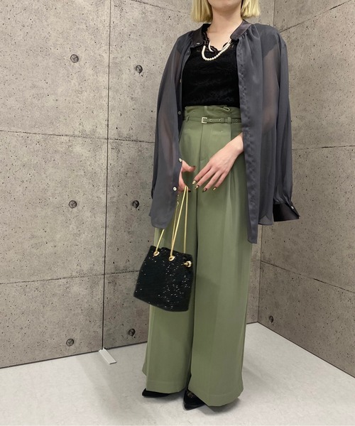 Luxe brille(リュクスブリエ)の「ハイウエスト美形シルエット両ポケット付ワイドパンツ(スラックス・レディース・ダークオレンジ/ライトカーキ/ブラック・38)」の12枚目の写真