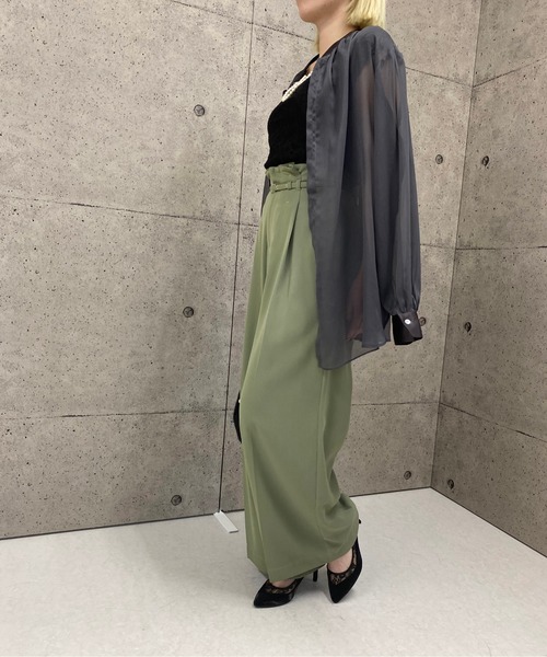 Luxe brille(リュクスブリエ)の「ハイウエスト美形シルエット両ポケット付ワイドパンツ(スラックス・レディース・ダークオレンジ/ライトカーキ/ブラック・38)」の4枚目の写真