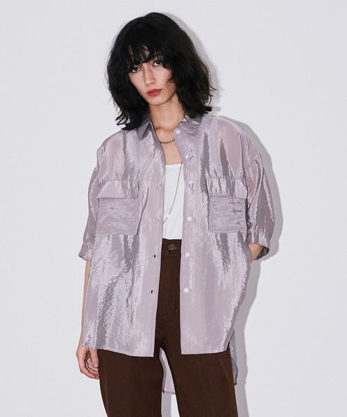 Bonjour Girl（ボンジュールガール）の「ワッシャーサテンオーバーサイズミリタリーシャツ（シャツ/ブラウス・レディース・グレー/イエロー/ブラック・FREE）」の12枚目の写真