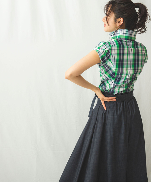 ナラカミーチェ/サマーチェックチューリップスリーブ半袖シャツ NARACAMICIE（ナラカミーチェ）の「サマーチェックチューリップ