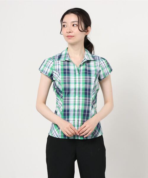 NARACAMICIE（ナラカミーチェ）の「サマーチェックチューリップスリーブ半袖シャツ（シャツ/ブラウス・レディース・グリーン/パープル・LARGE/MEDIUM/SMALL/XX-LARGE/X-LARGE）」の15枚目の写真