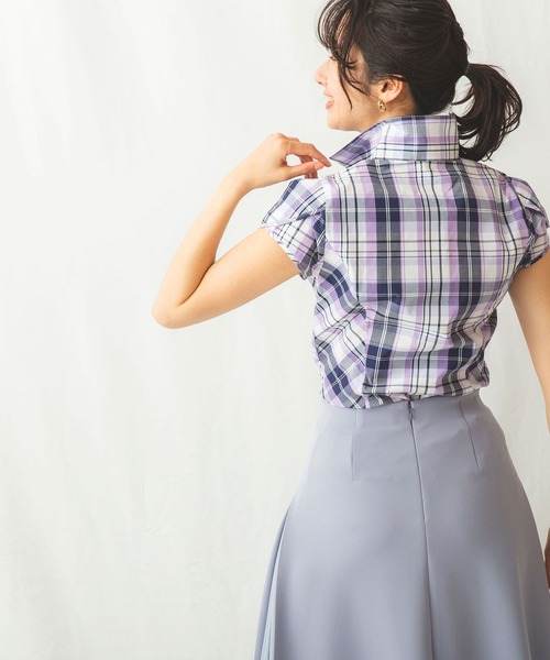 NARACAMICIE（ナラカミーチェ）の「サマーチェックチューリップスリーブ半袖シャツ（シャツ/ブラウス・レディース・グリーン/パープル・LARGE/MEDIUM/SMALL/XX-LARGE/X-LARGE）」の19枚目の写真