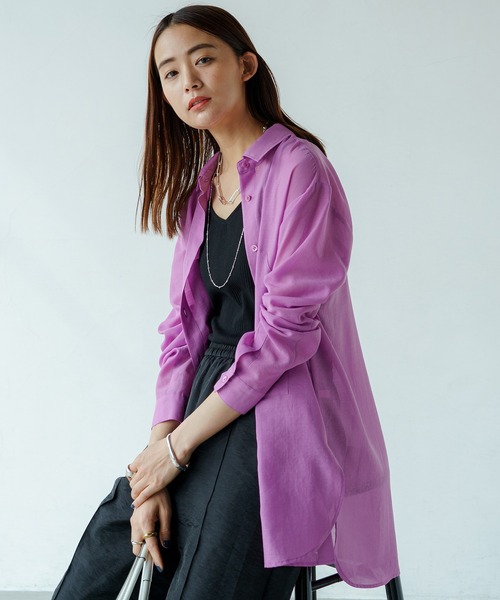 LOUNGEDRESS（ラウンジドレス）の「ポケットロングシャツ（シャツ/ブラウス・レディース・ピンク/ブラック/ブルー/ブラウン・FREE）」の9枚目の写真