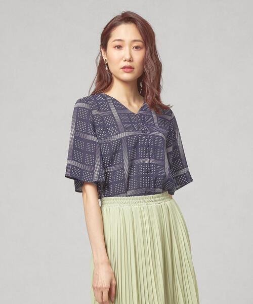 closet story(クローゼットストーリー)の「<closet story>ドット×チェック Vネックブラウス(シャツ/ブラウス・レディース・ホワイト/ライム/ネイビー・FREE)」の3枚目の写真