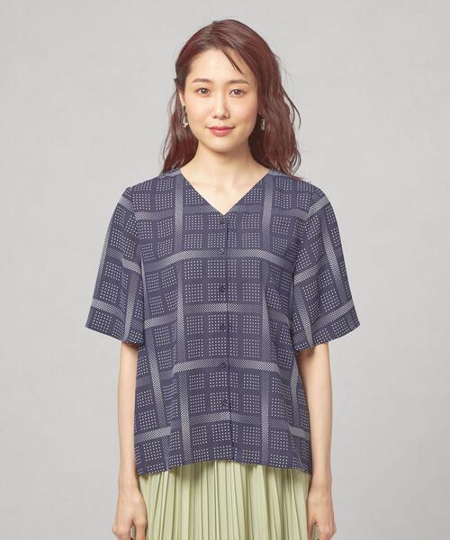 closet story(クローゼットストーリー)の「<closet story>ドット×チェック Vネックブラウス(シャツ/ブラウス・レディース・ホワイト/ライム/ネイビー・FREE)」の4枚目の写真