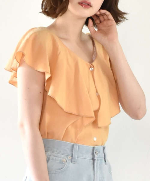 RETRO GIRL(レトロガール)の「フリル襟ノースリブラウス(シャツ/ブラウス・レディース・ブルー/オフホワイト/オレンジ/ブラック・FREE)」の4枚目の写真