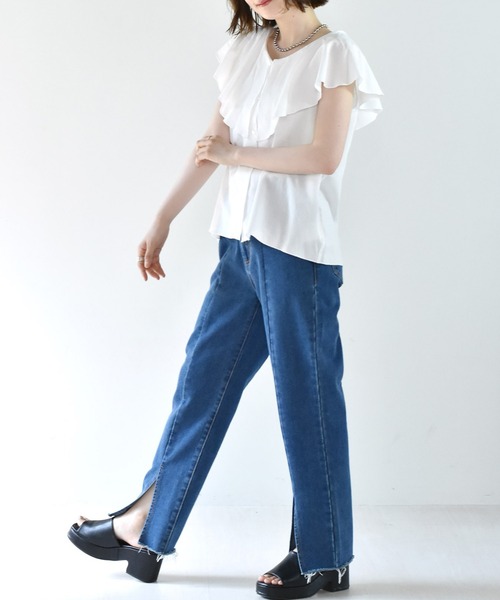 RETRO GIRL(レトロガール)の「フリル襟ノースリブラウス(シャツ/ブラウス・レディース・ブルー/オフホワイト/オレンジ/ブラック・FREE)」の8枚目の写真