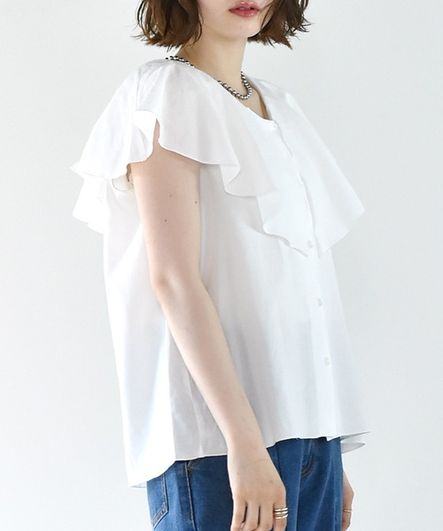 RETRO GIRL(レトロガール)の「フリル襟ノースリブラウス(シャツ/ブラウス・レディース・ブルー/オフホワイト/オレンジ/ブラック・FREE)」の5枚目の写真