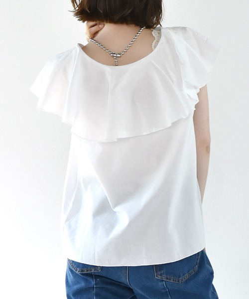 RETRO GIRL(レトロガール)の「フリル襟ノースリブラウス(シャツ/ブラウス・レディース・ブルー/オフホワイト/オレンジ/ブラック・FREE)」の6枚目の写真