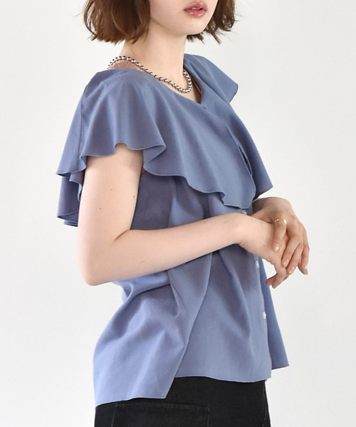 RETRO GIRL(レトロガール)の「フリル襟ノースリブラウス(シャツ/ブラウス・レディース・ブルー/オフホワイト/オレンジ/ブラック・FREE)」の13枚目の写真