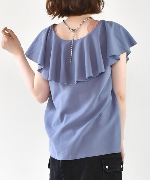 RETRO GIRL(レトロガール)の「フリル襟ノースリブラウス(シャツ/ブラウス・レディース・ブルー/オフホワイト/オレンジ/ブラック・FREE)」の14枚目の写真