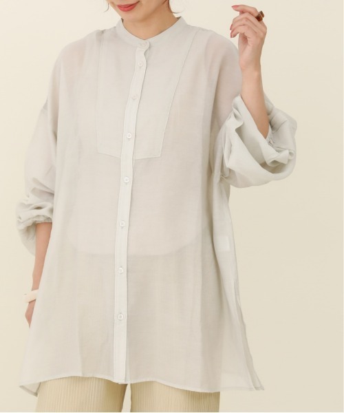 sakishimatokyo（サキシマトーキョー）の「バンドカラーボリュームソデBIGシャツ／シアーブラウス（Tシャツ/カットソー・レディース・ホワイト/ライトブルー/ブラック/グリーン/ラベンダー・FREE）」の2枚目の写真