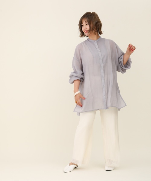 sakishimatokyo（サキシマトーキョー）の「バンドカラーボリュームソデBIGシャツ／シアーブラウス（Tシャツ/カットソー・レディース・ホワイト/ライトブルー/ブラック/グリーン/ラベンダー・FREE）」の19枚目の写真