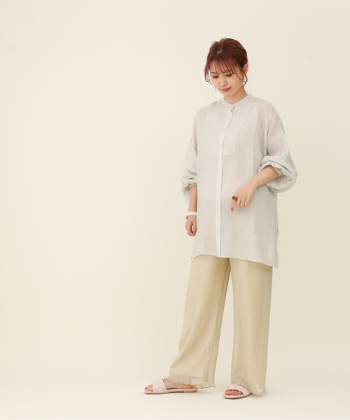 sakishimatokyo（サキシマトーキョー）の「バンドカラーボリュームソデBIGシャツ／シアーブラウス（Tシャツ/カットソー・レディース・ホワイト/ライトブルー/ブラック/グリーン/ラベンダー・FREE）」の11枚目の写真