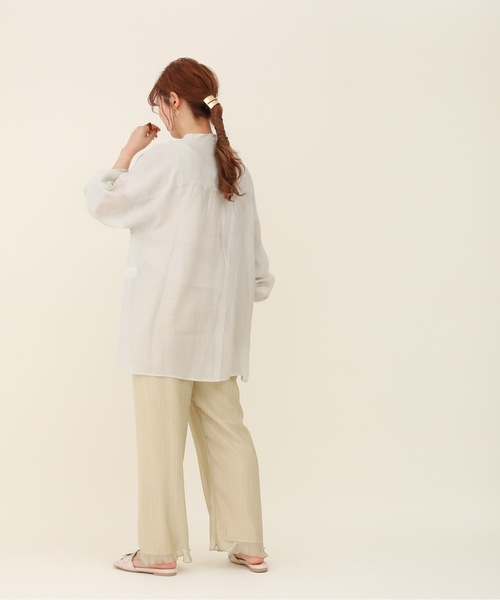 sakishimatokyo（サキシマトーキョー）の「バンドカラーボリュームソデBIGシャツ／シアーブラウス（Tシャツ/カットソー・レディース・ホワイト/ライトブルー/ブラック/グリーン/ラベンダー・FREE）」の20枚目の写真