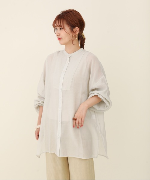sakishimatokyo（サキシマトーキョー）の「バンドカラーボリュームソデBIGシャツ／シアーブラウス（Tシャツ/カットソー・レディース・ホワイト/ライトブルー/ブラック/グリーン/ラベンダー・FREE）」の6枚目の写真